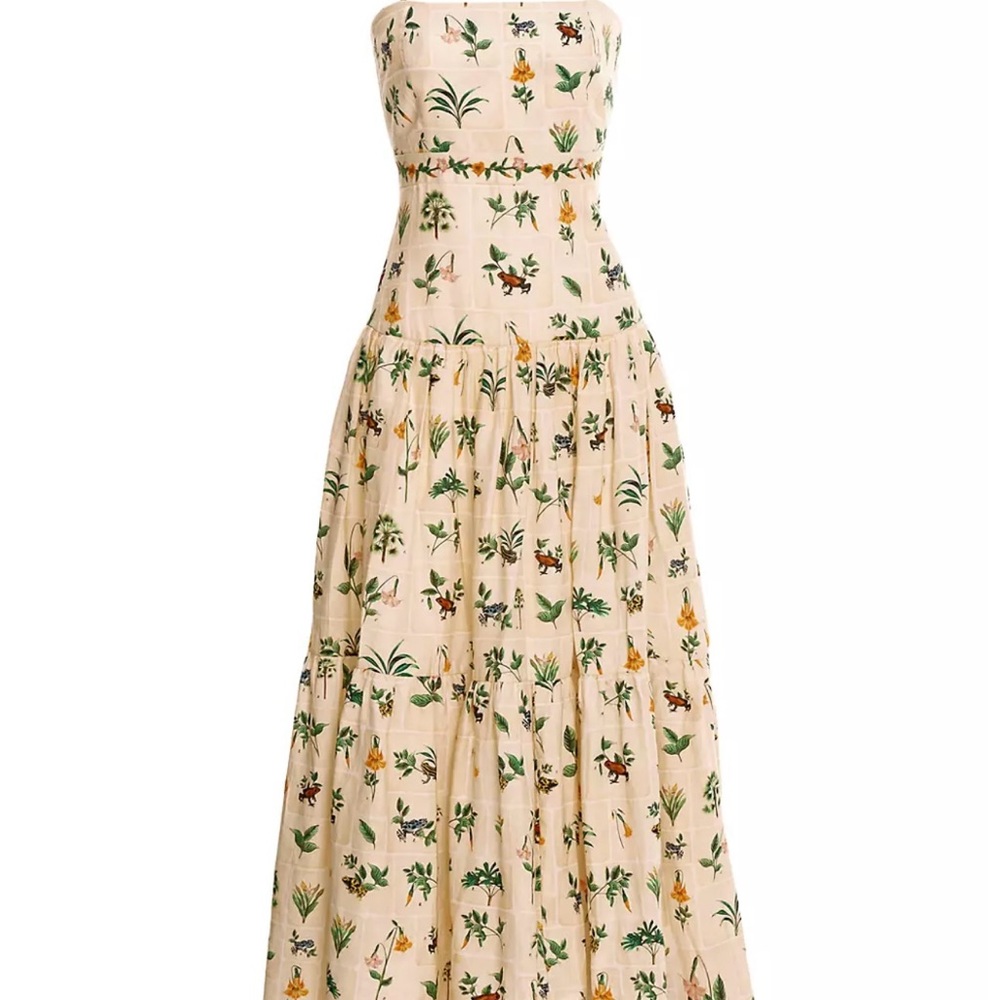 Agua by Agua Bendita - Curandera Lima Ranas Linen Tiered Maxi Dress, size XS